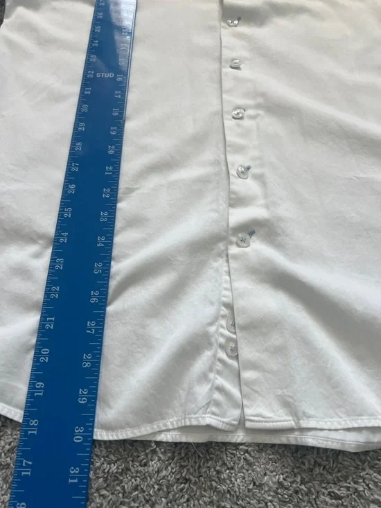 Bogosse White Men's Button-Down Shirt with Blue Plaid Trim Flip Cuffs Size 4 (L) - Picture 12 of 15